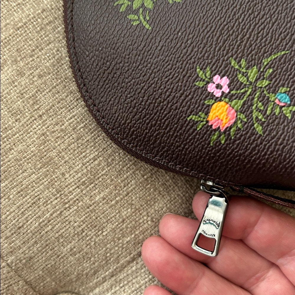 Coach Cosmetic Bag—Like New Condition—Deep Chocolate Cherry Floral—9” x 6.5” - Picture 3 of 6